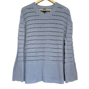 Gap 24/7 Split Hem Crochet Sweater Womens L Light Blue Knit Cotton Pullover